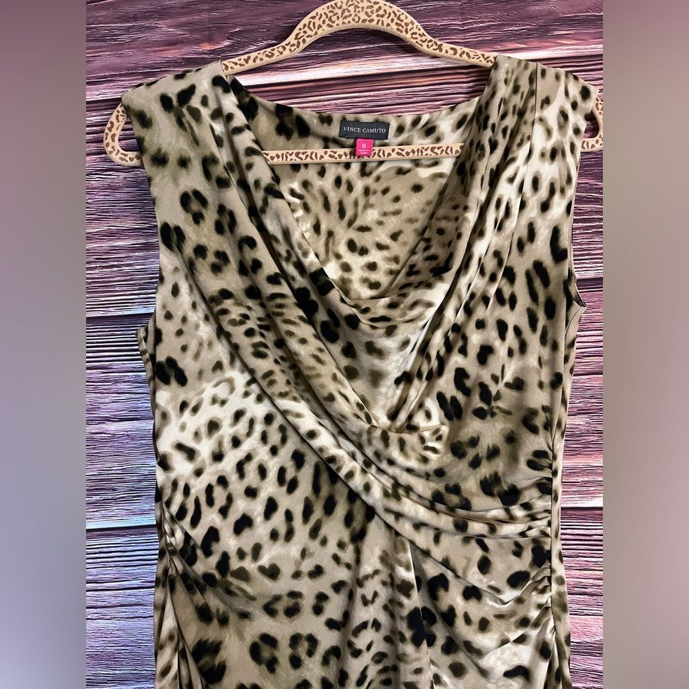 Vince Camuto Leopard Print Dress Low-Cut Chest, Sleeveless. Size Medium. - Picture 4 of 7